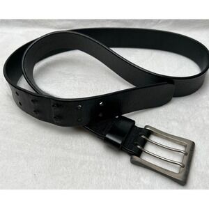 Calvin Klein Jeans Belt Mens 38.5 Black Leather Double Prong Silver Toned Preppy